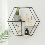 Etagère suspendue octogonale en fer et bois