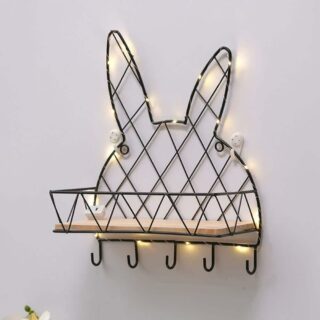 Etagère noire à crochets en létal en forme de tête de lapin