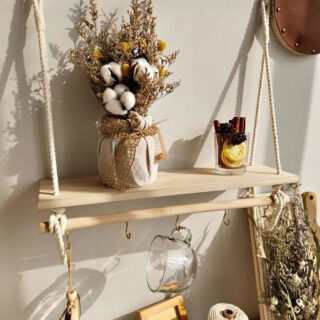 Etagère murale suspendue à crochet et corde