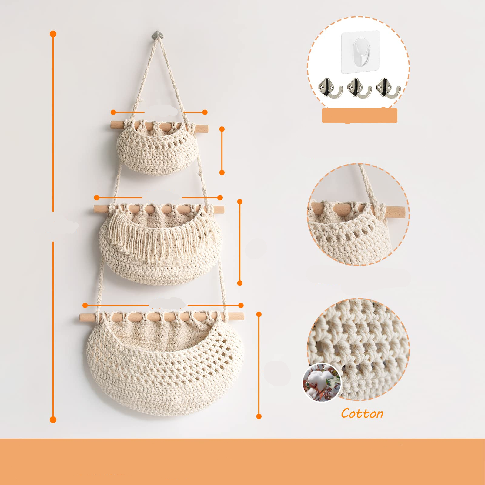 dimensions des panier en macramé pour fruits et légumes