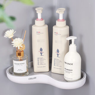 Etagère d'angle murale plastique arrondie pour douche