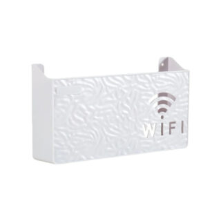 Étagère murale TV design et discrete pour routeur wifi sur fond blanc